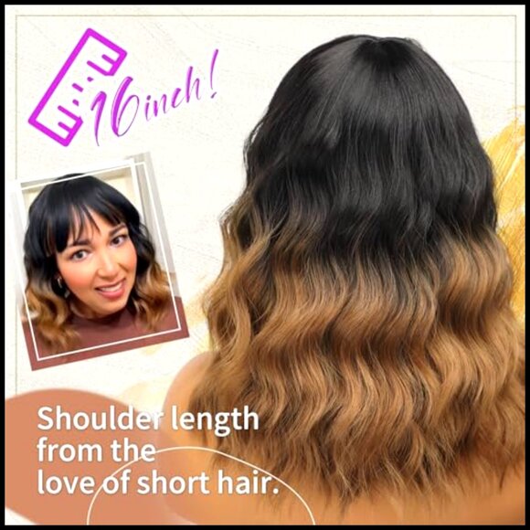Synthetic Wavy Bob Wig with Bangs Heat Resistant Party Daily Use main image 5